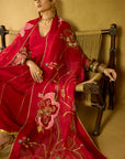 Nisbat Red Silk Side Kali Kurta Set