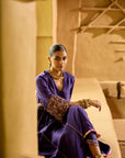Nisbat Purple Silk Side Kali Kurta Set