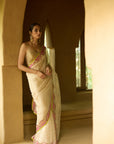 Nisbat Ivory Tissue Mirror Saree Set