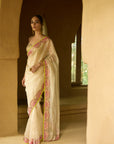 Nisbat Ivory Tissue Mirror Saree Set