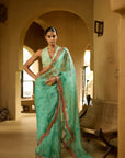 Nisbat Printed Organza Cutwork Border Saree