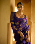 Nisbat Purple Organza Bouquet Saree Set
