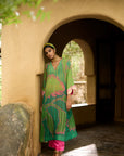 Nisbat Green Flower Print Kaftan Set
