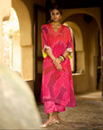 Nisbat Hot Pink Flower Print Kaftan