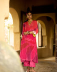 Nisbat Hot Pink Flower Print Kaftan