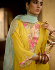 Nisbat Yellow Crepe Box Pleat Kurta Set