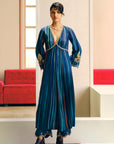 NILOUFER TEAL-POWDER BLUE STRIPE ALIA CUT KURTA SET