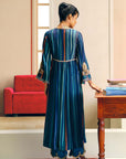 NILOUFER TEAL-POWDER BLUE STRIPE ALIA CUT KURTA SET