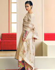 NILOUFER IVORY STRIPE TISSUE FRONT PUCKERING KURTA SET