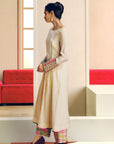 NILOUFER IVORY STRIPE TISSUE FRONT PUCKERING KURTA SET