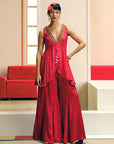 NILOUFER RED-MAGENTA GULTARA PEPLUM SHARARA SET