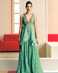 NILOUFER GREEN GULTARA PEPLUM SHARARA SET