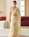 NILOUFER IVORY FLOWER BOOTAS SAREE SET