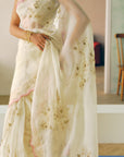 NILOUFER IVORY FLOWER BOOTAS SAREE SET