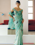 NILOUFER POWDER BLUE CARNATION JAAL SAREE SET