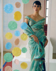 NILOUFER POWDER BLUE CARNATION JAAL SAREE SET