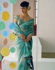 NILOUFER POWDER BLUE CARNATION JAAL SAREE SET