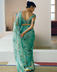NILOUFER POWDER BLUE CARNATION JAAL SAREE SET