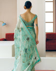 NILOUFER POWDER BLUE CARNATION JAAL SAREE SET