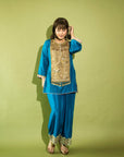 Hina Khan Teal Blue Silk Antique yoke Kurta Set