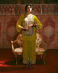 Reejh Lime Yellow Antique Yoke Velvet Kurta Set