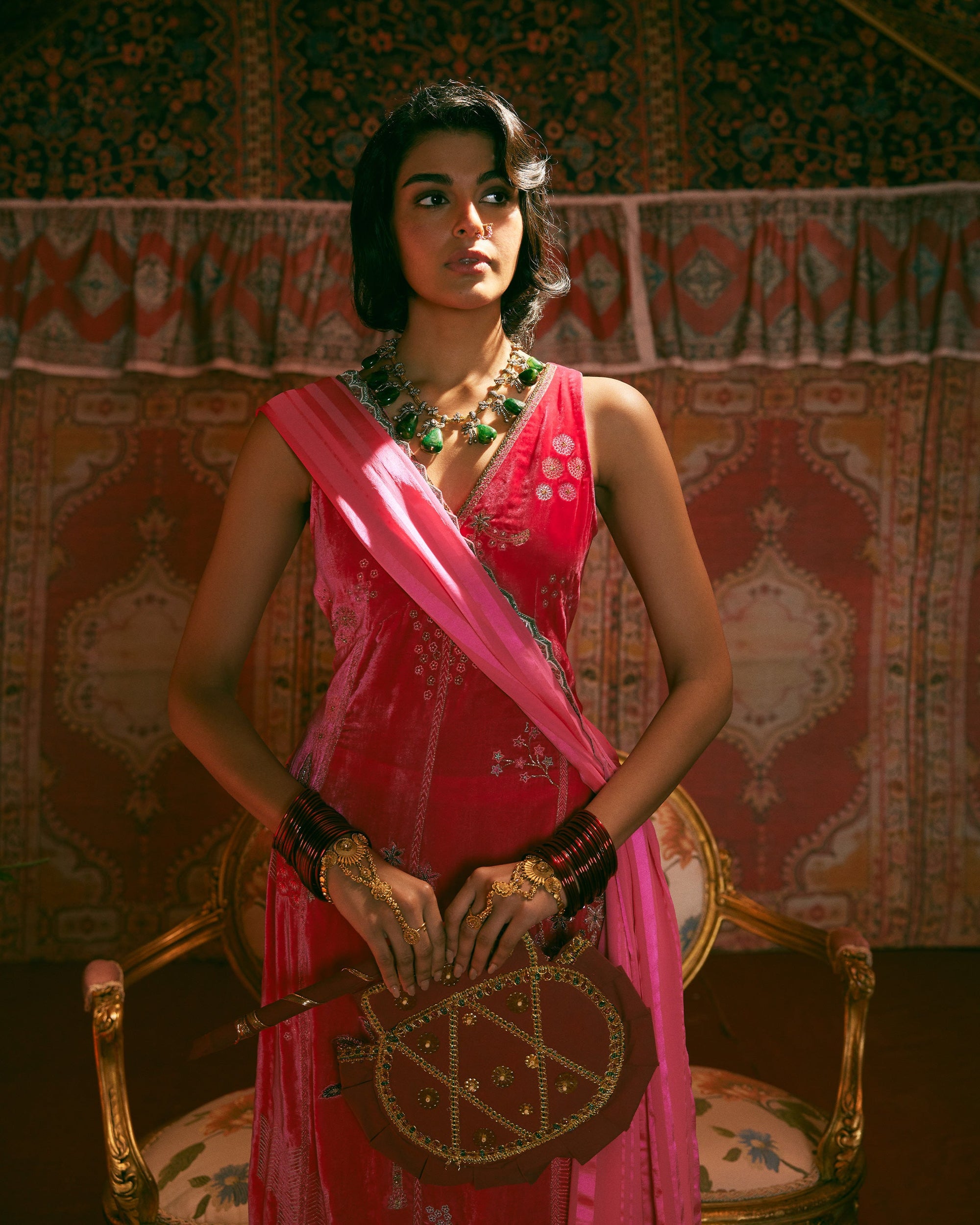 Reejh Hot Pink Nadira Embroidery Velvet Kurta Set