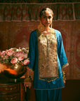 Reejh Teal Silk Antique Yoke Kurta Set