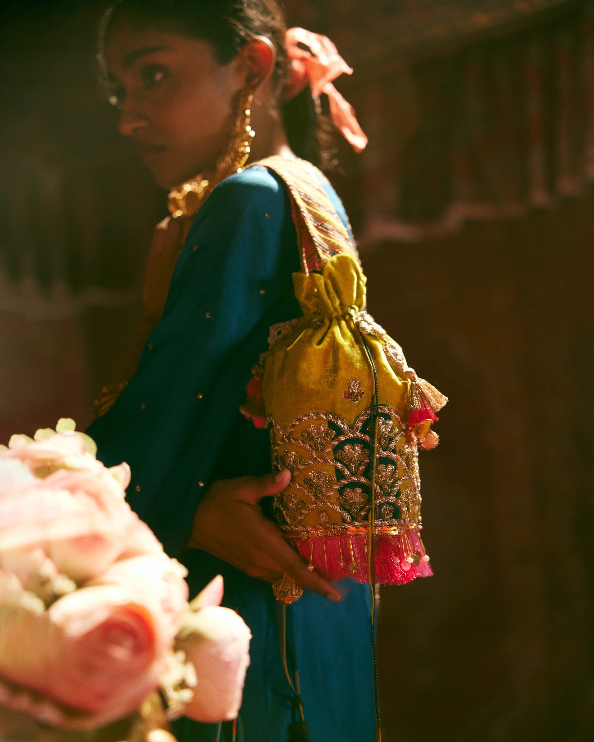 Reejh Teal Silk Antique Yoke Kurta Set