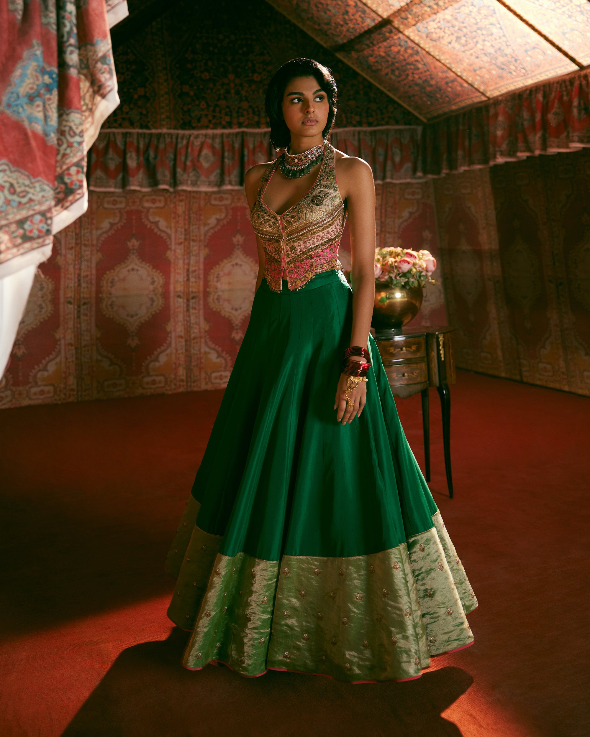 Reejh Green Silk Lehenga Set