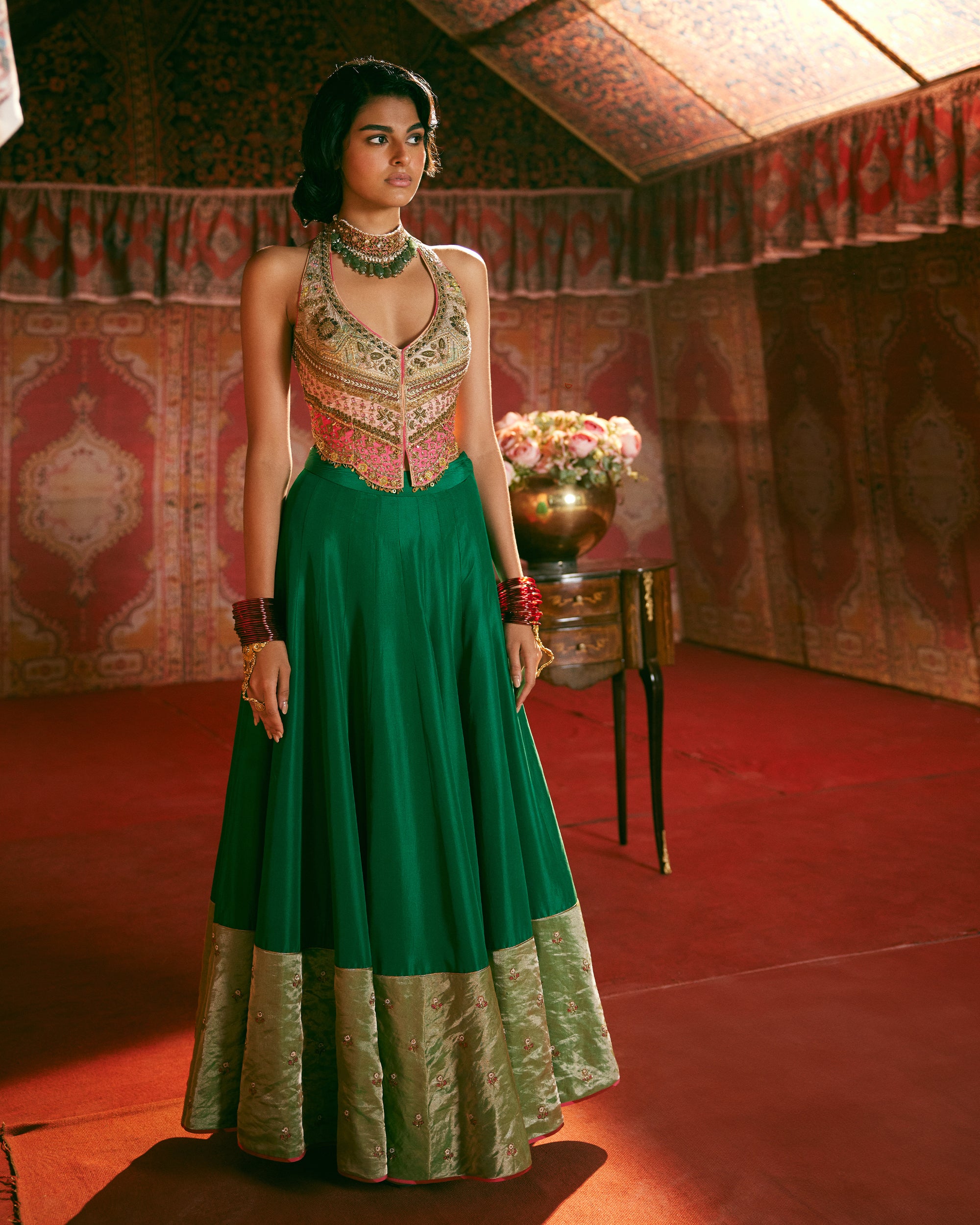 Reejh Green Silk Lehenga Set