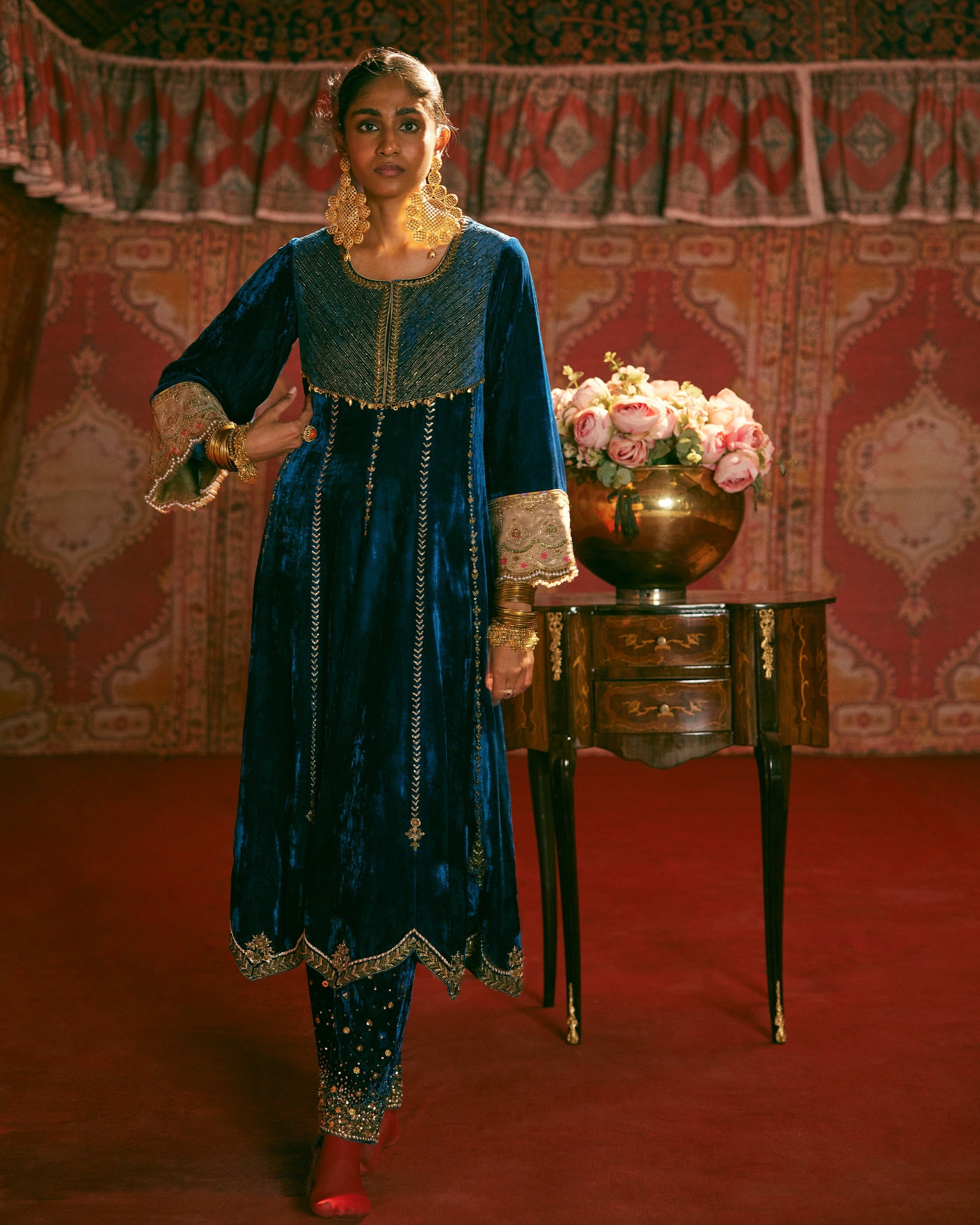 Reejh Blue Velvet Anarkali Set