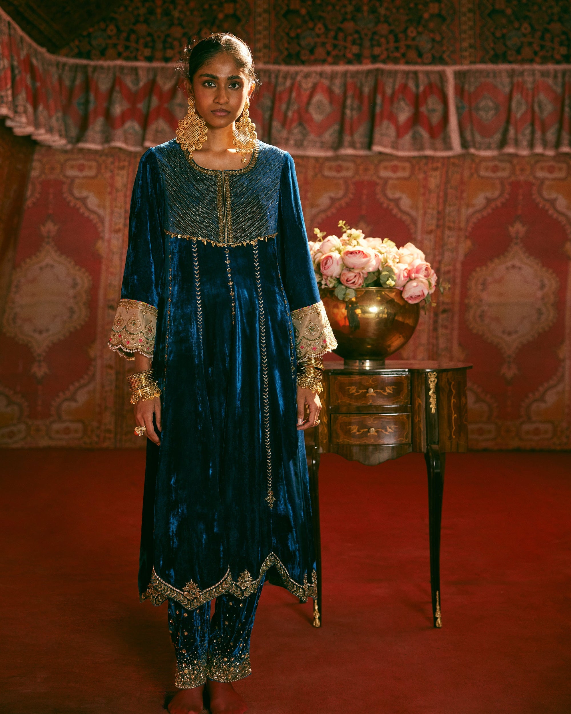 Reejh Blue Velvet Anarkali Set