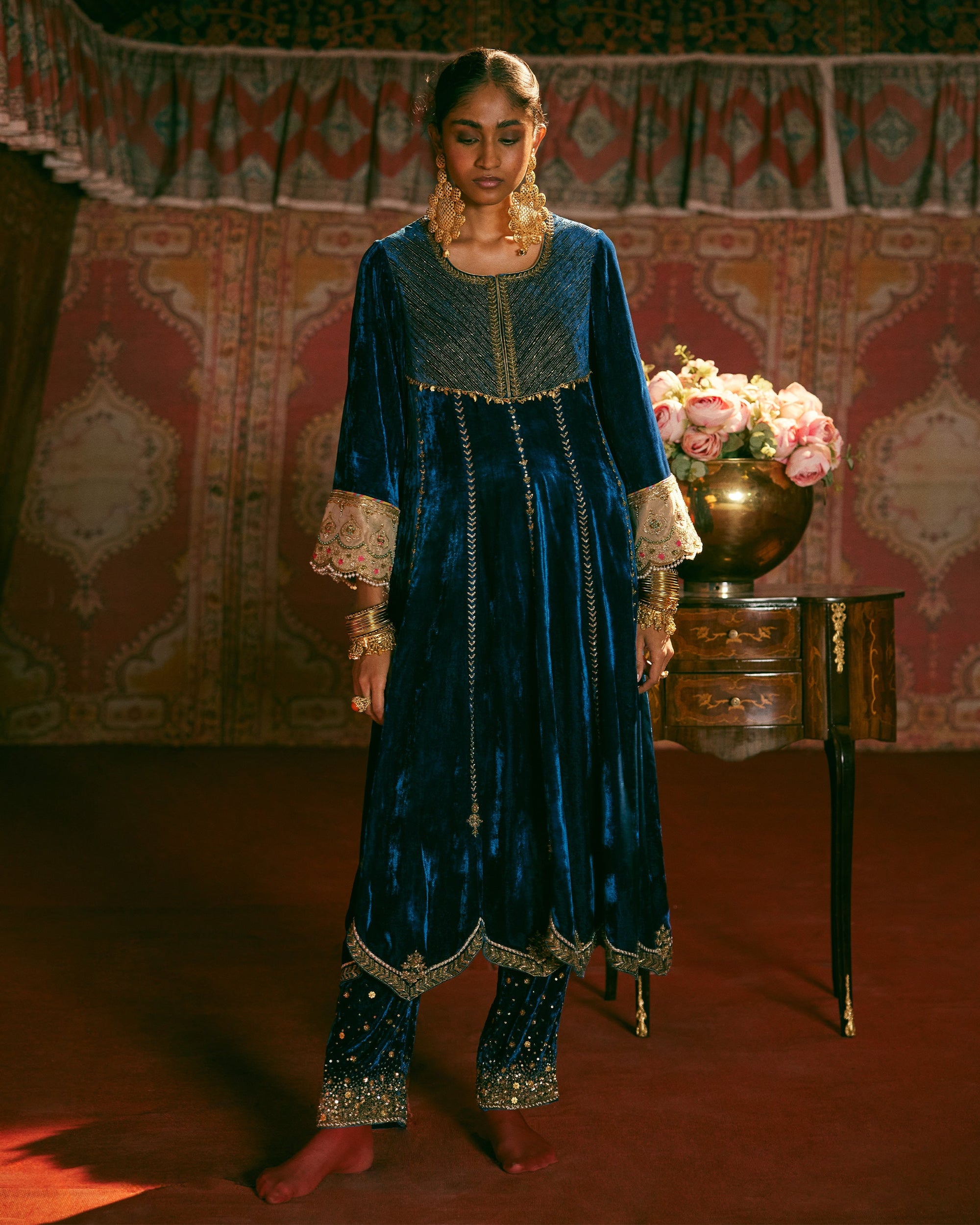 Reejh Blue Velvet Anarkali Set