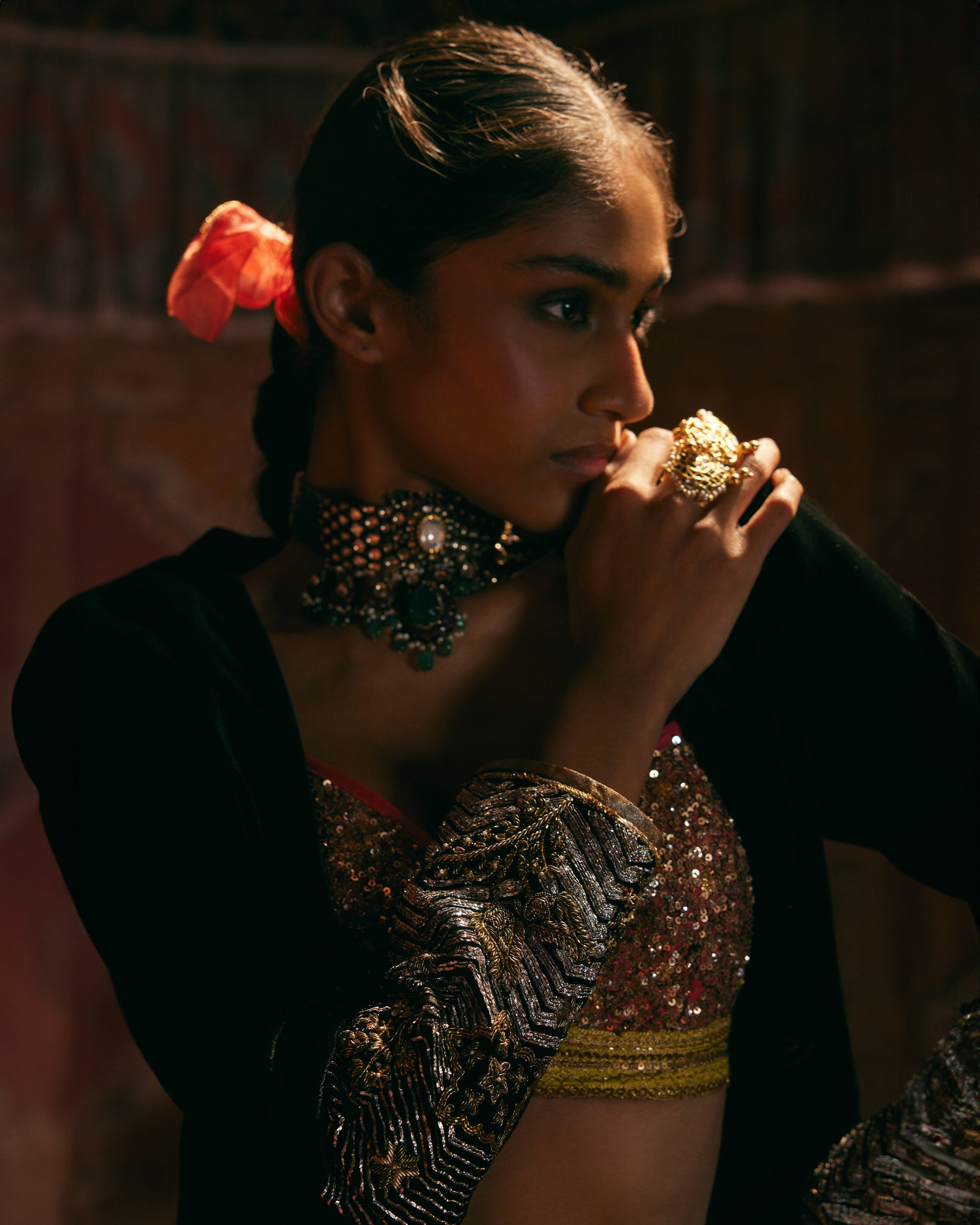 Reejh Black Velvet Jacket Skirt Set