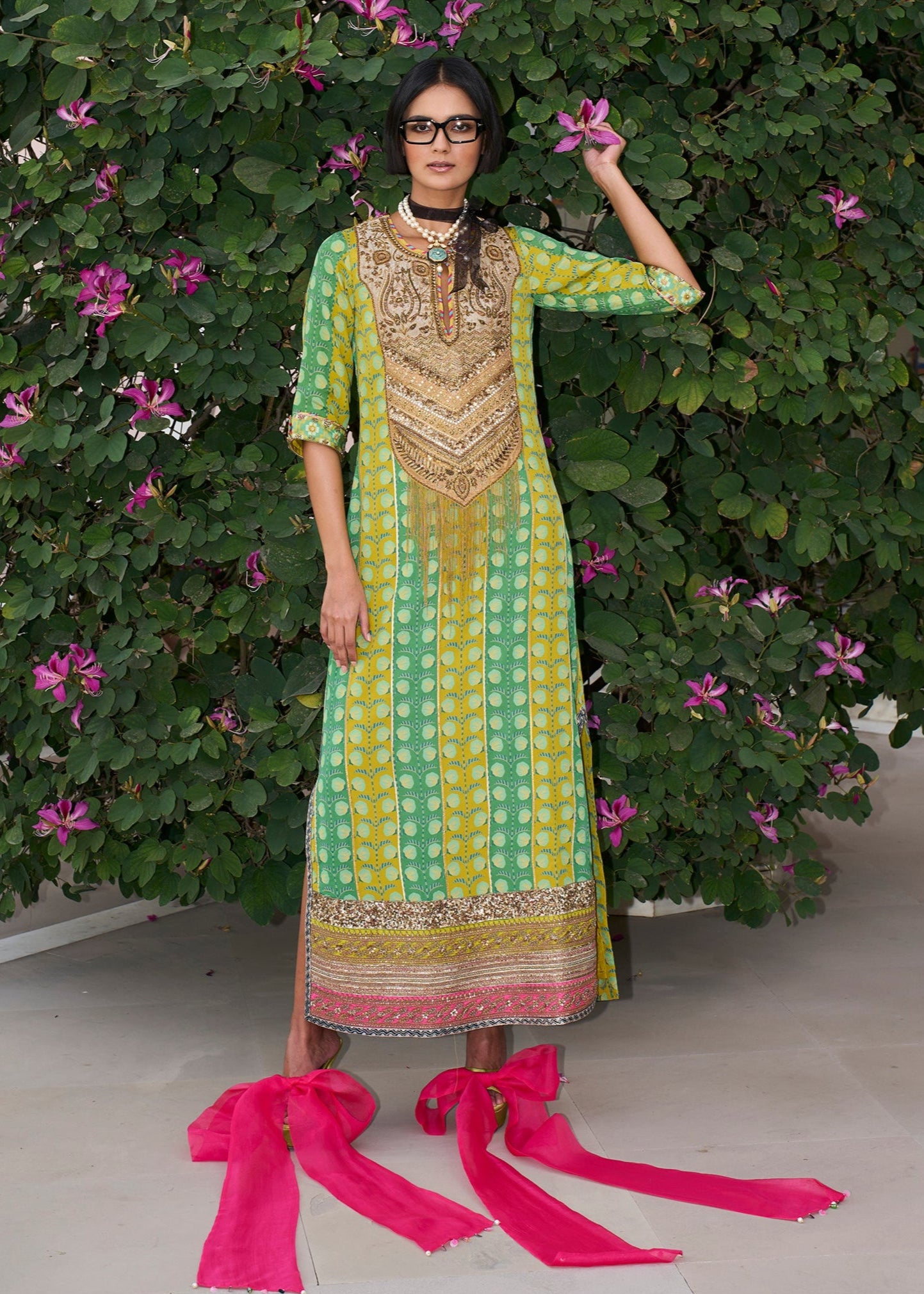 Retro Raani Tissue Yoke Printed Kaftan Dress
