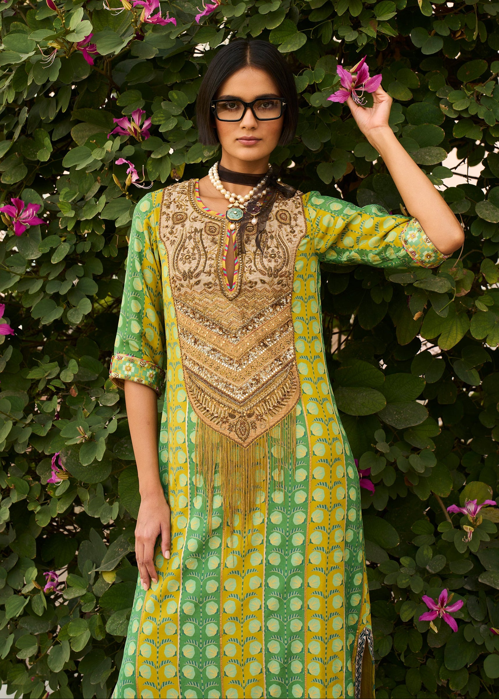 Retro Raani Tissue Yoke Printed Kaftan Dress