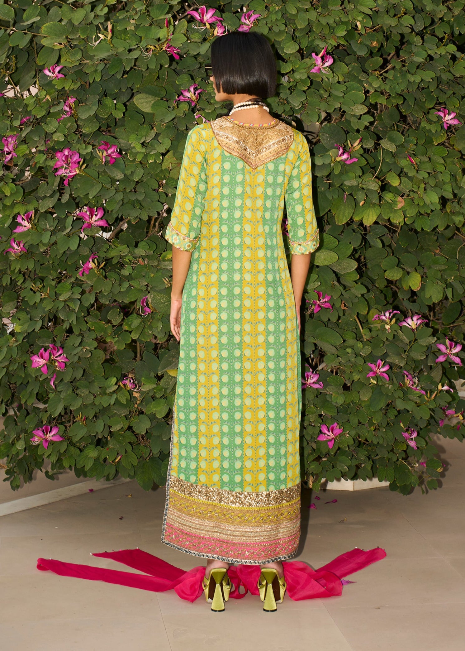 Retro Raani Tissue Yoke Printed Kaftan Dress