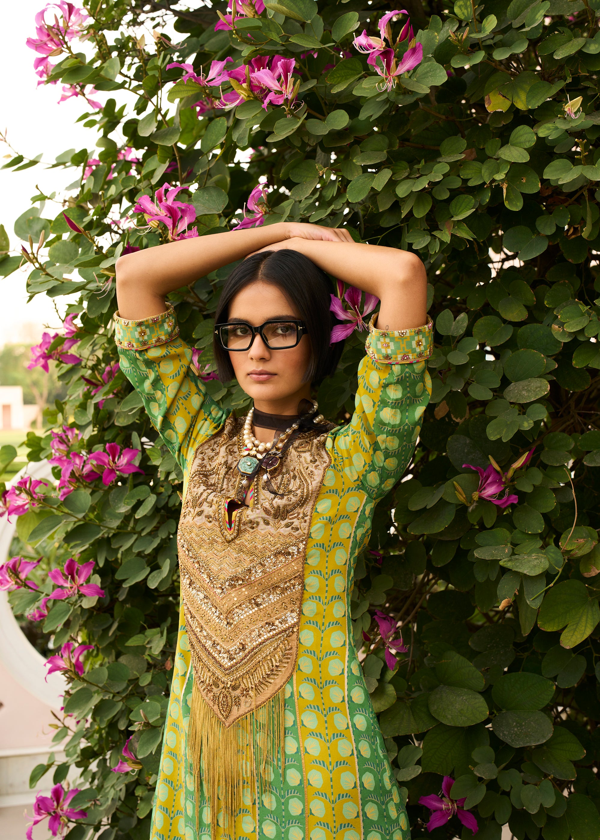 Retro Raani Tissue Yoke Printed Kaftan Dress