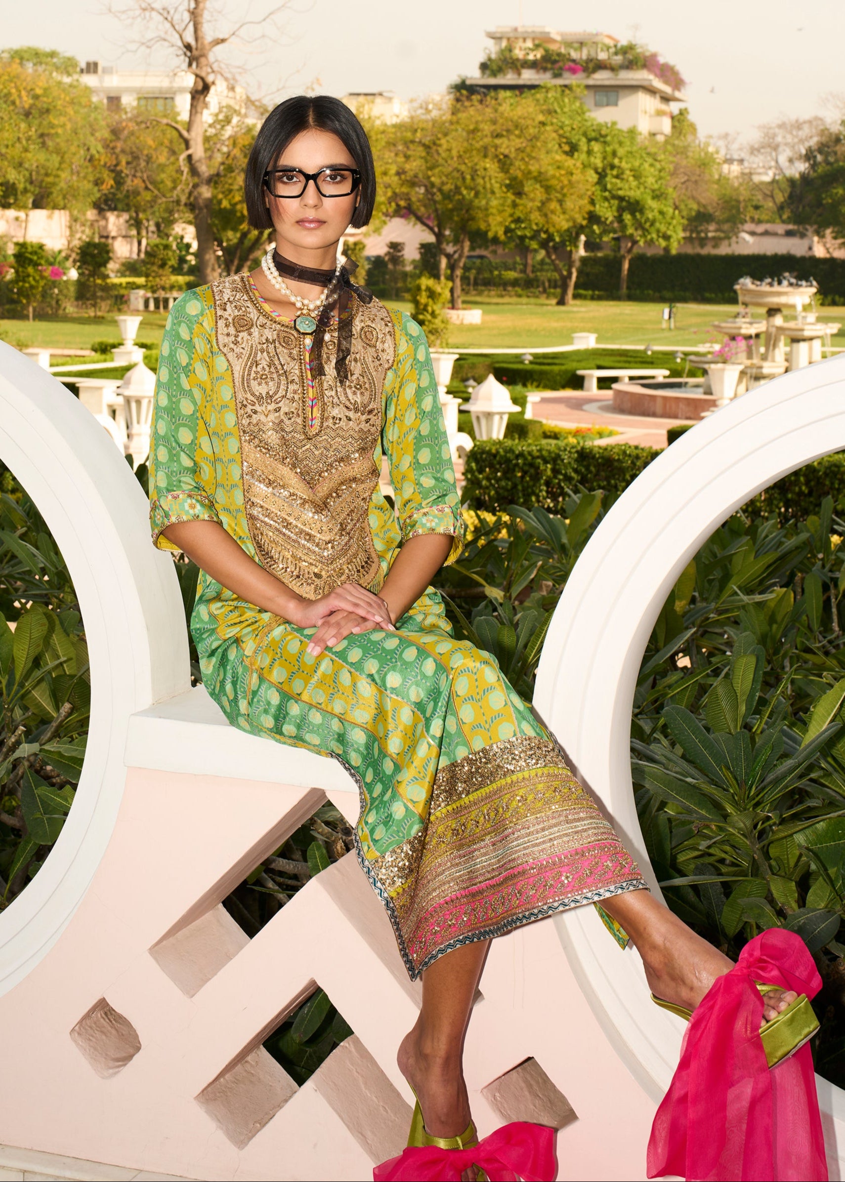 Retro Raani Tissue Yoke Printed Kaftan Dress