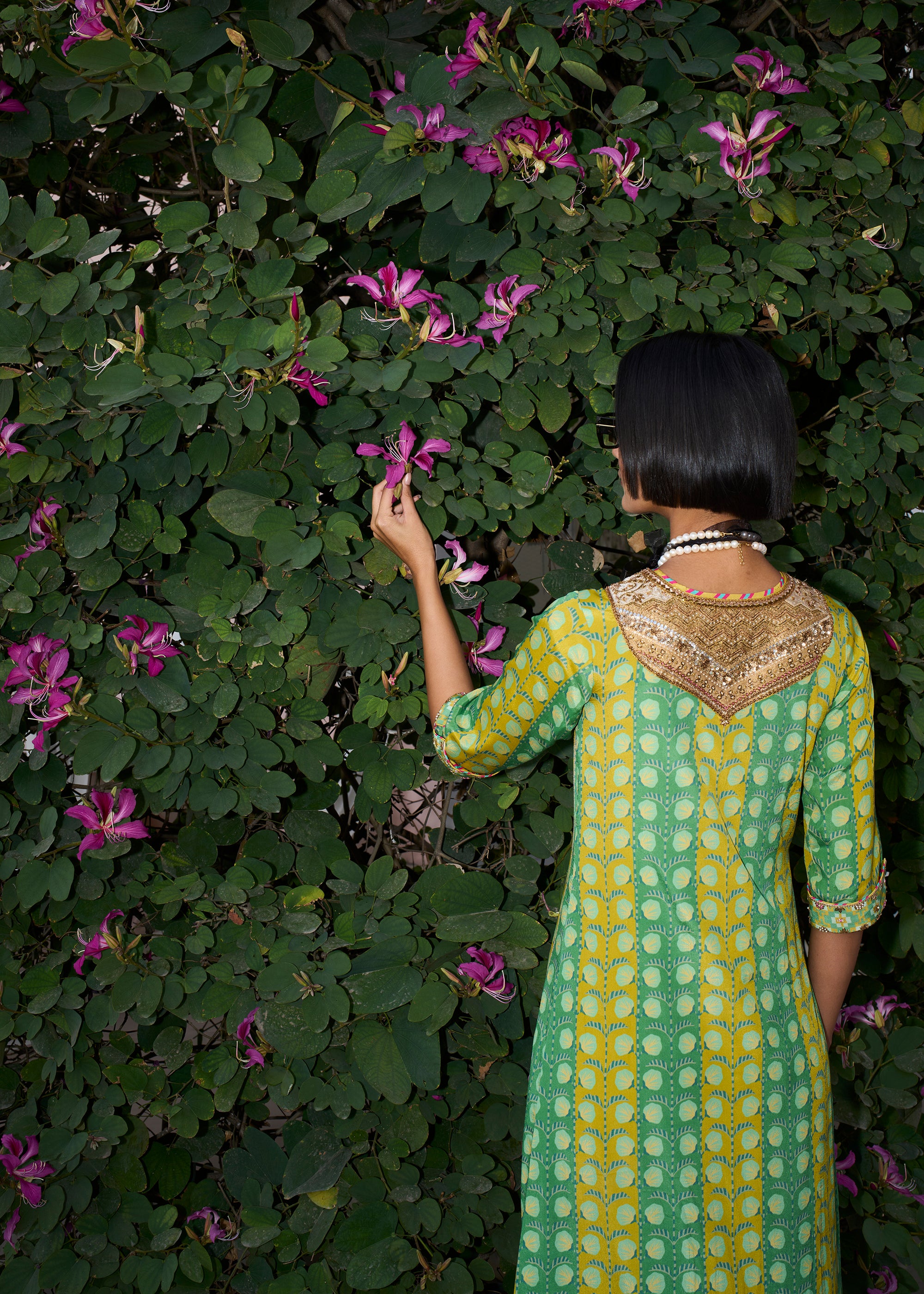 Retro Raani Tissue Yoke Printed Kaftan Dress