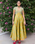Retro Raani Yellow Sage Tissue Anarkali