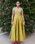 Retro Raani Yellow Sage Tissue Anarkali