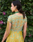 Retro Raani Yellow Sage Tissue Anarkali