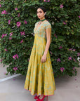 Retro Raani Yellow Sage Tissue Anarkali