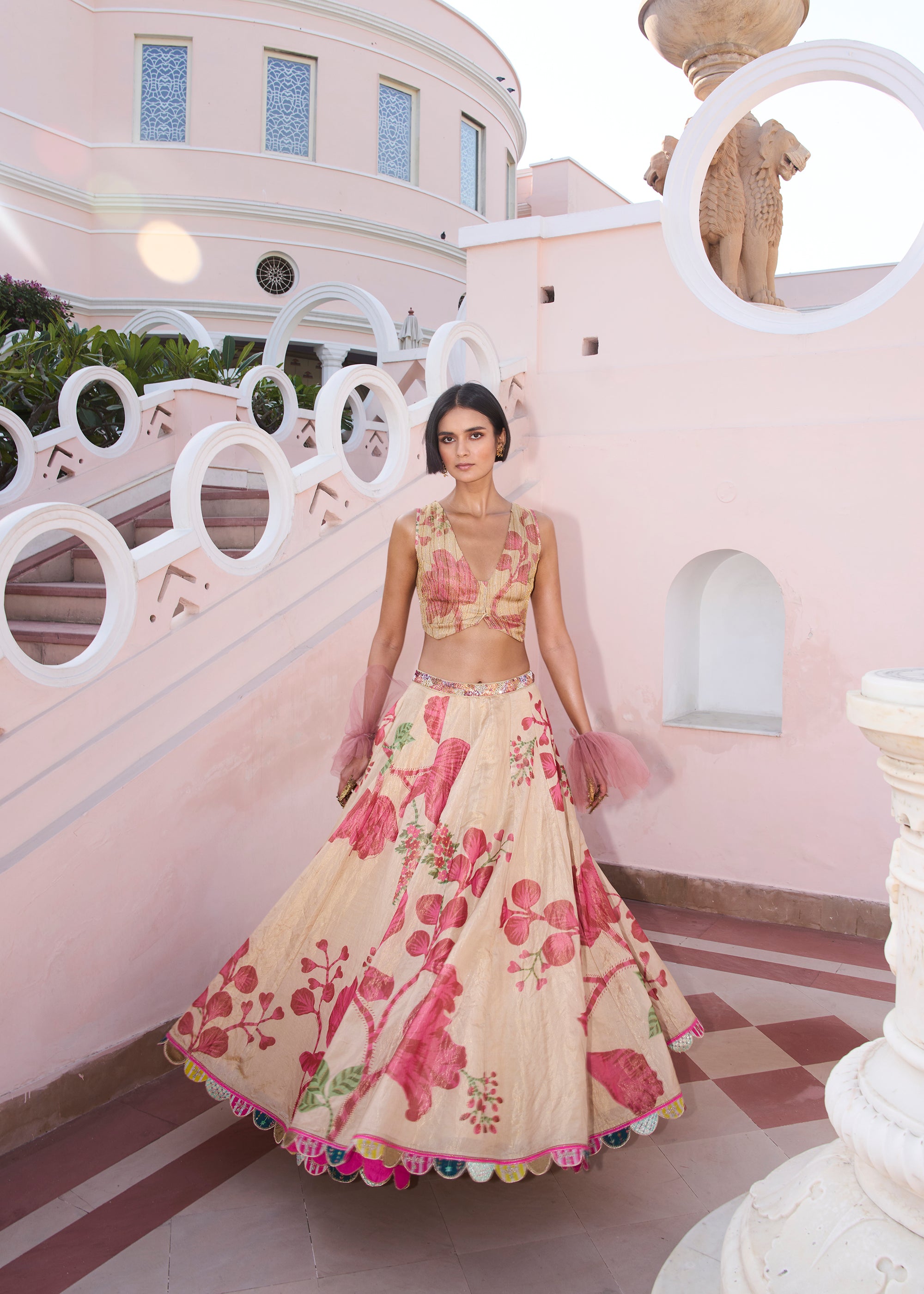 Retro Raani Tissue Waistcoat Lehenga Set