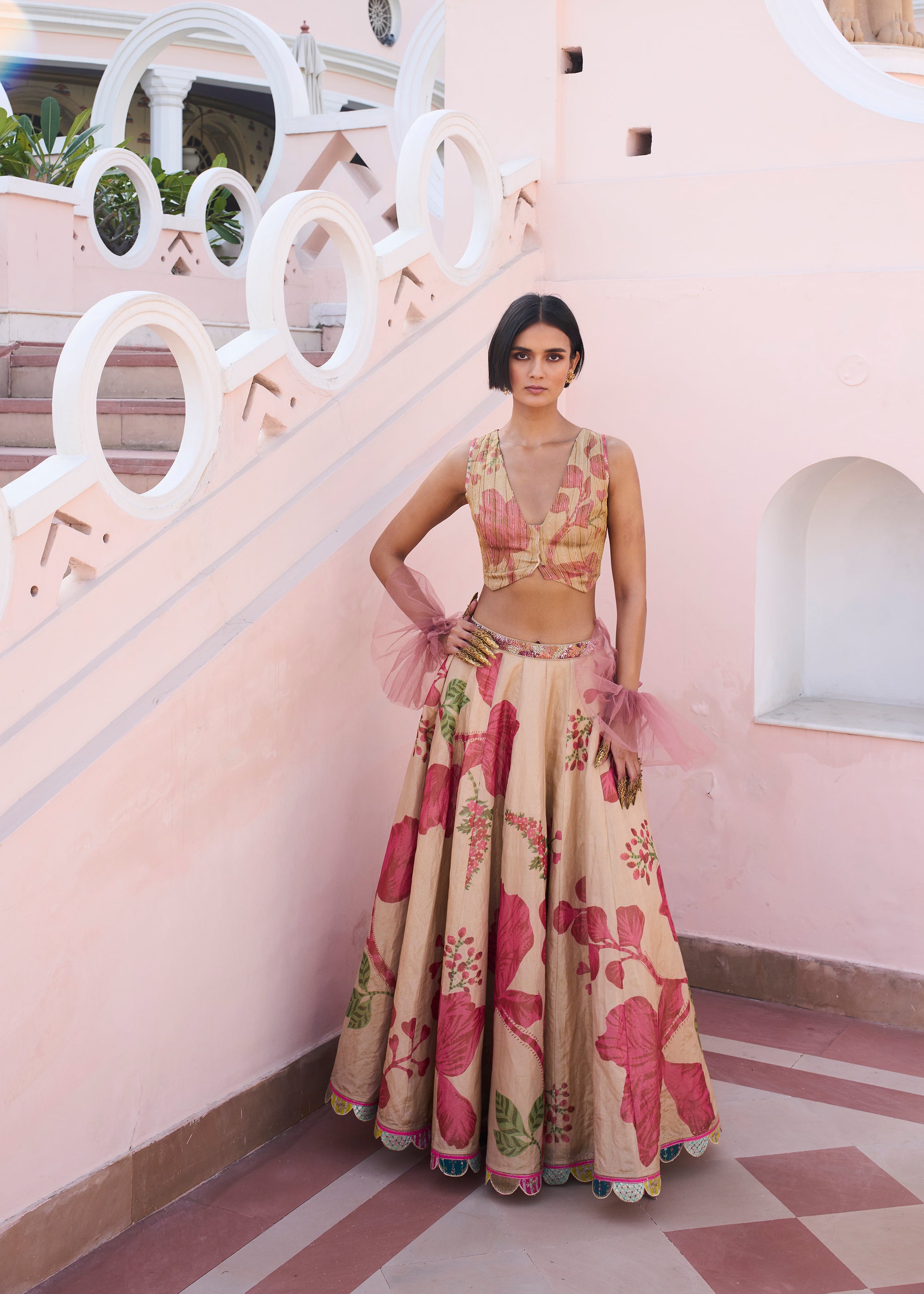 Retro Raani Tissue Waistcoat Lehenga Set