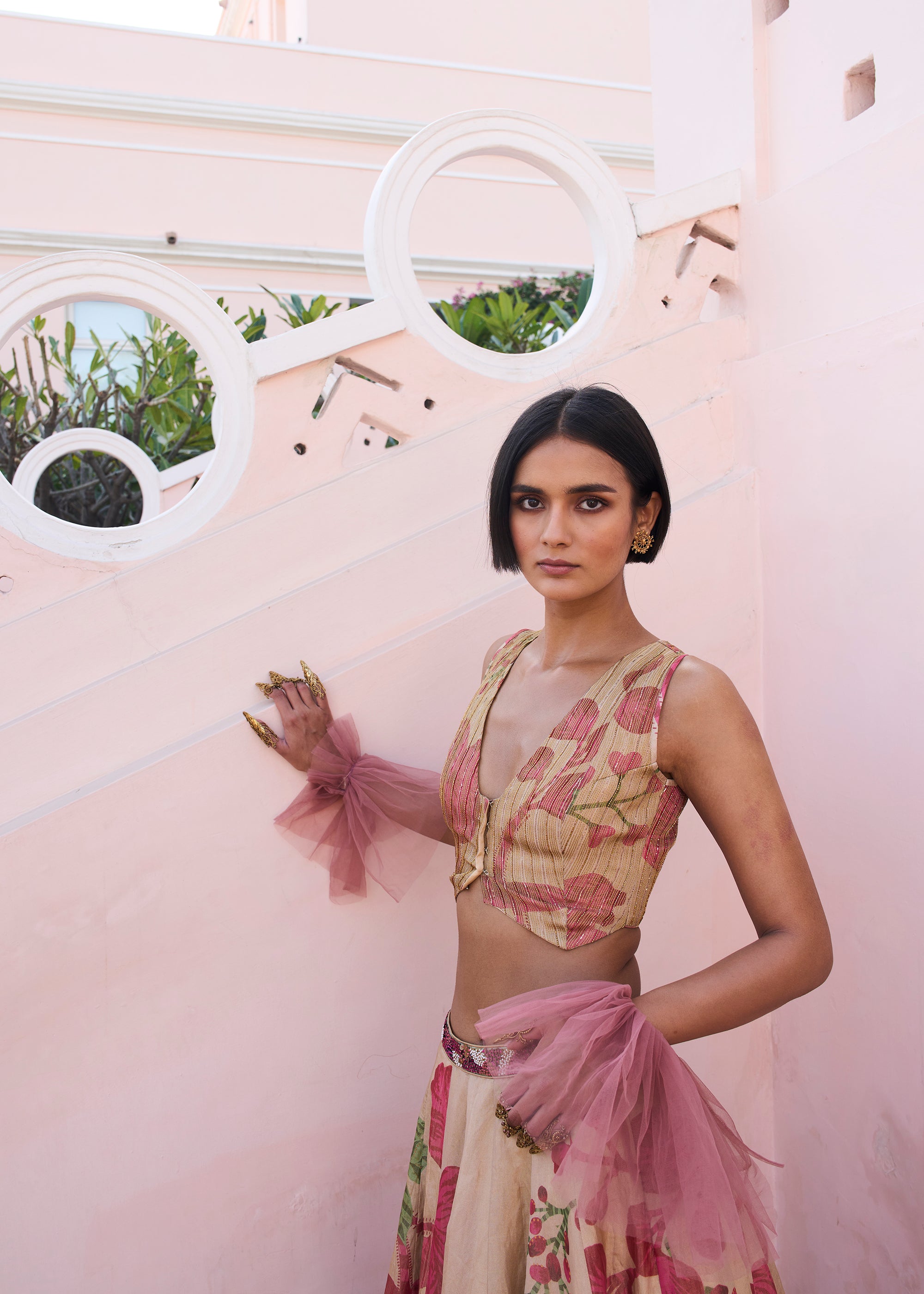 Retro Raani Tissue Waistcoat Lehenga Set