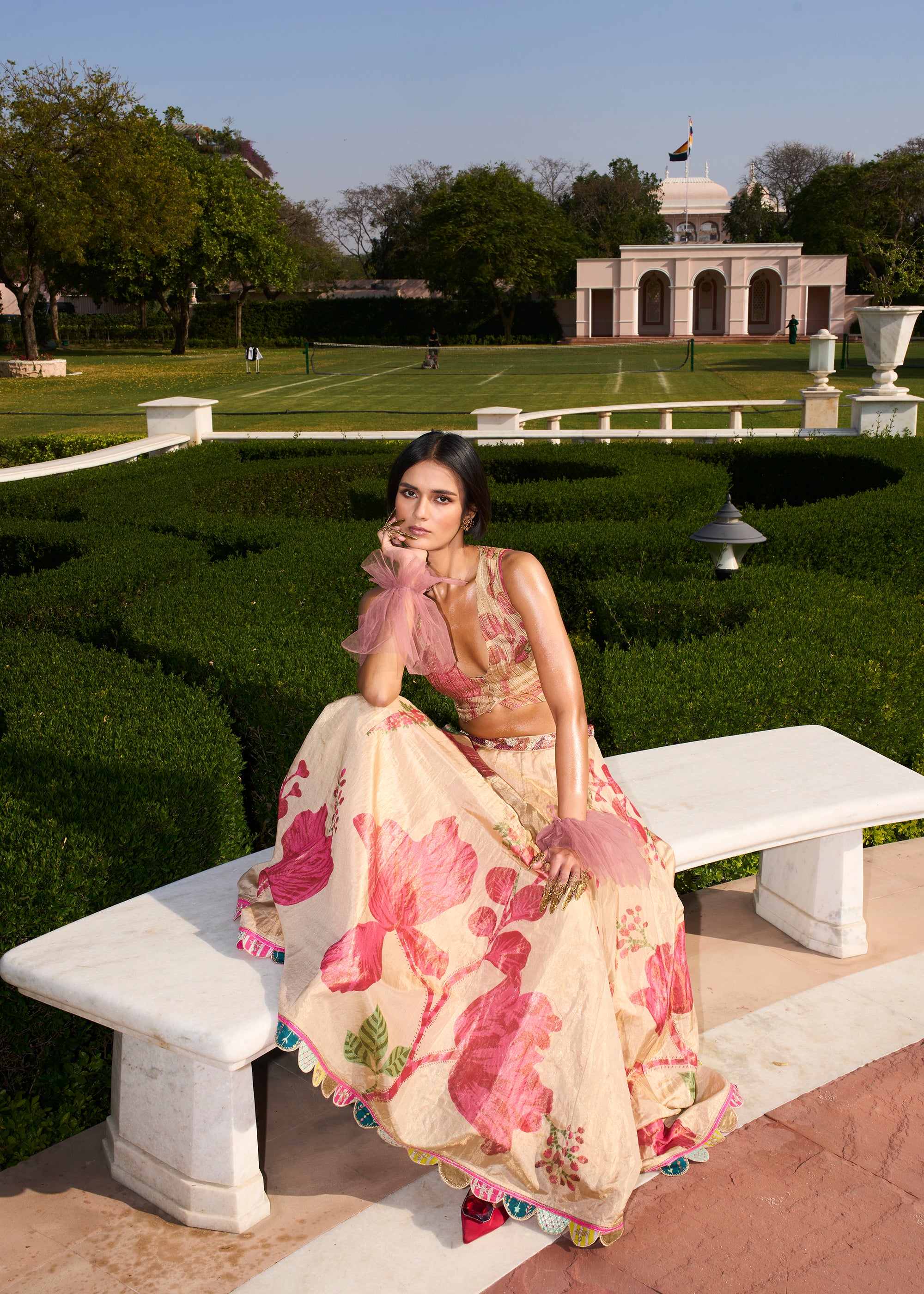 Retro Raani Tissue Waistcoat Lehenga Set