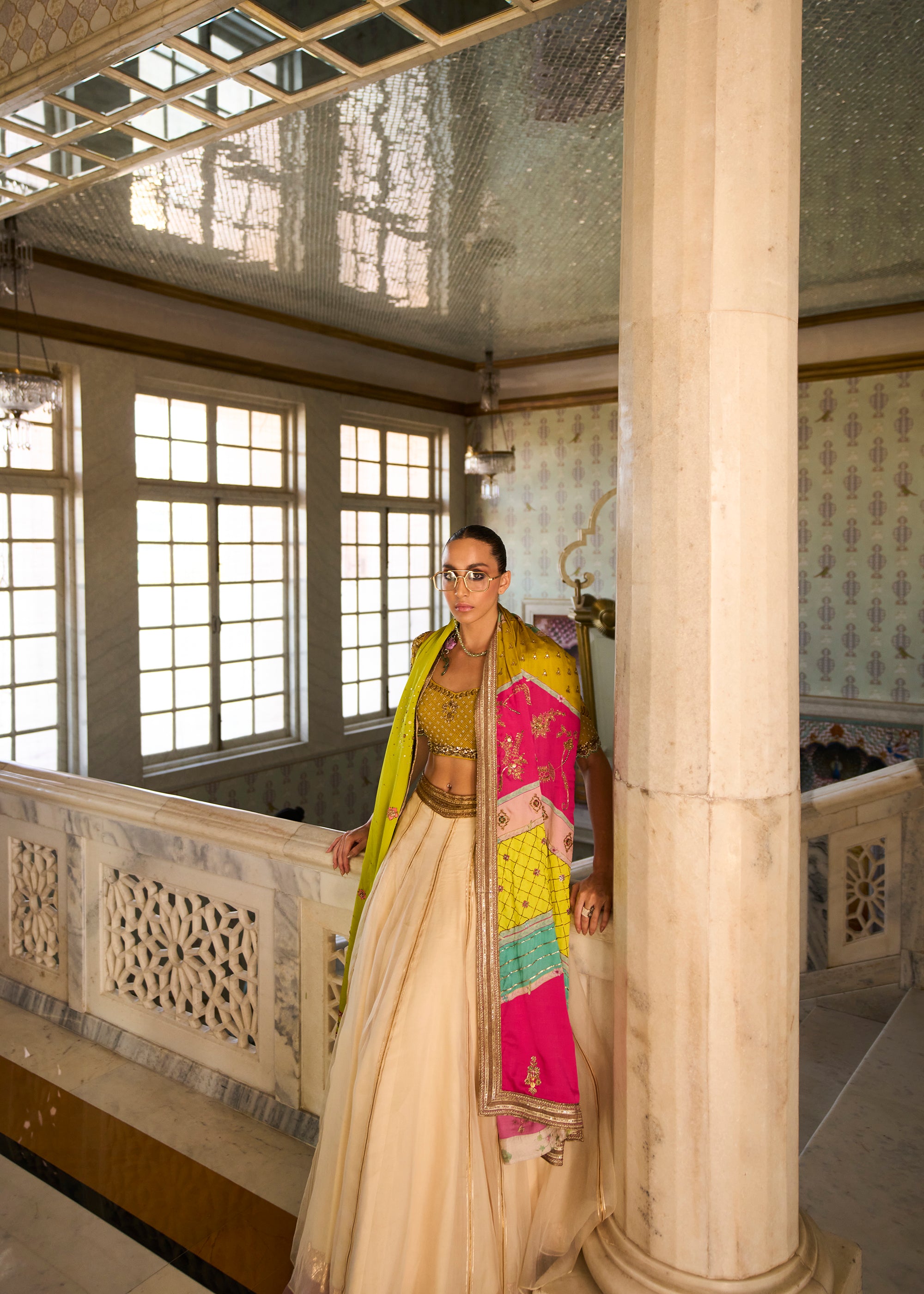 Retro Raani Ivory Organza Lehenga Set