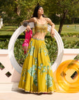 Meher Taluja Retro Raani Yellow Sage Lehenga Set